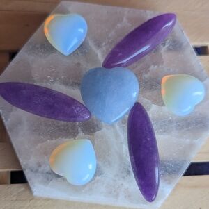 🩵 Blue Heart Third Eye Communication Crystal 7 Set ☮️ Quartz Aventurine Opalite